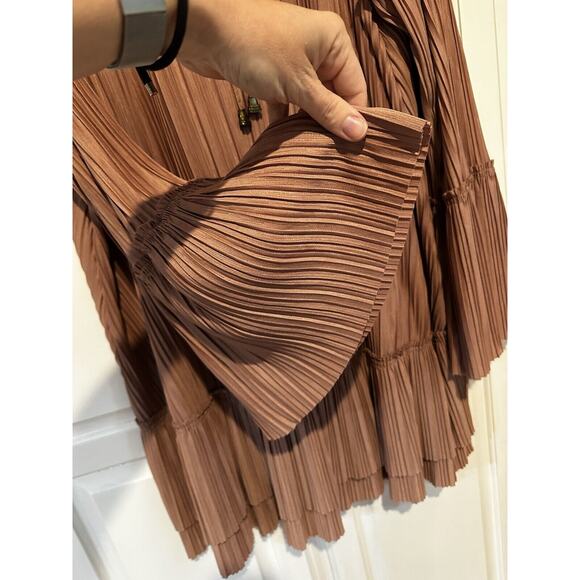 FREE PEOPLE Can't Help It Plisse Mini Dress In Clay Pink Size Large Boho Dreamy - Picture 7 of 15